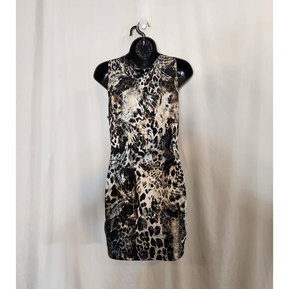 STUDIO Y Black Silver Gray Metallic Animal Print Sleeveless Mini Cocktail Dress - Picture 3 of 11